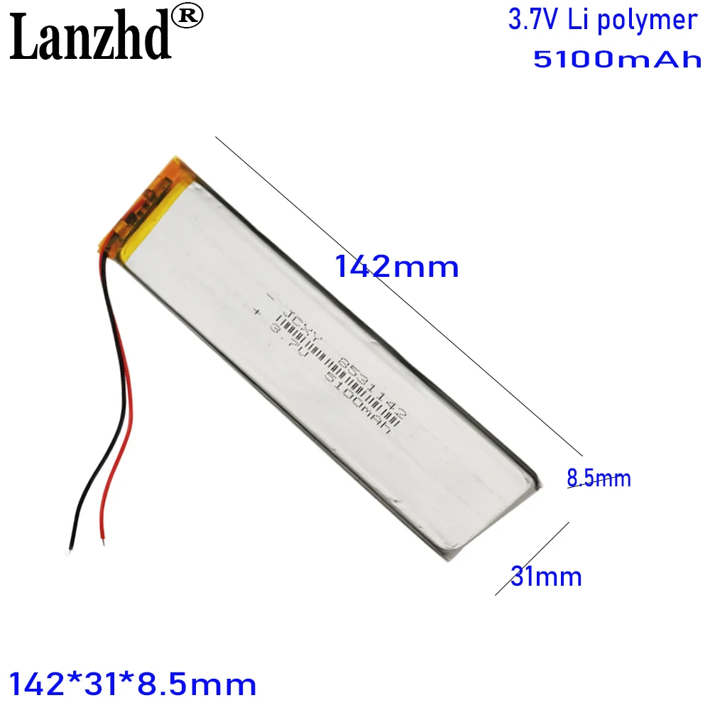 

1-15 pcs Light bar battery 8531142 Polymer lithium battery 5100mAh 3.7V Cabinet wardrobe LED light Bluetooth speaker