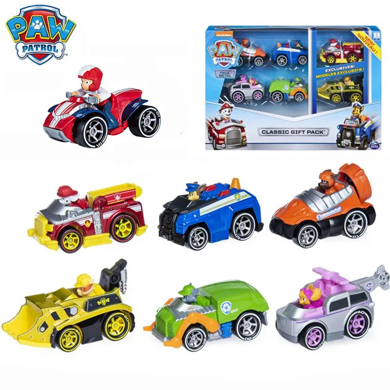 Original Box 6PCS/set Paw Patrol True Metal Classic Gift Collectible Die-Cast Vehicles 1:55 Scale Ryder Figure Children Gift