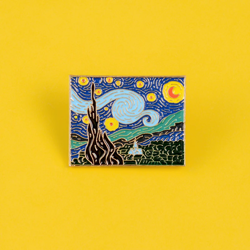 The Starry Night Enamel Pin Custom Van Gogh Oil Painting Brooch for Shirt Lapel Bag Art Badge Artist Jewelry Gift for Friends