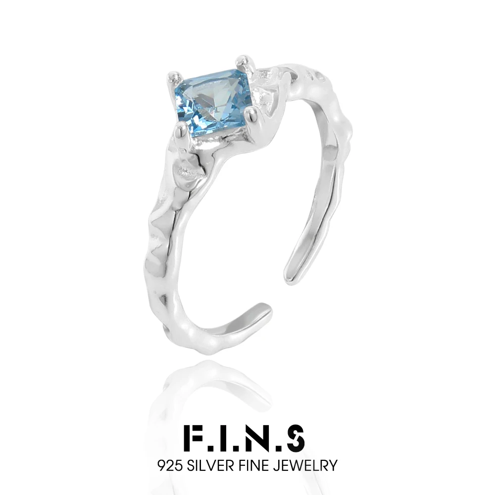 

F.I.N.S оригинальное открытое кольцо из стерлингового серебра 925 пробы с морским синим цирконием, роскошное неравномерное регулируемое кольцо на среднем палец