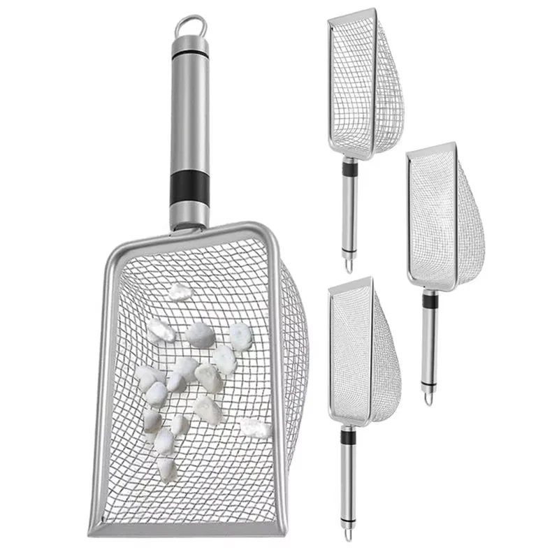 

A21I-4PCS Soil Sifter For Gardening Stainless Steel Cat Litter Shovel For Sand And Compost