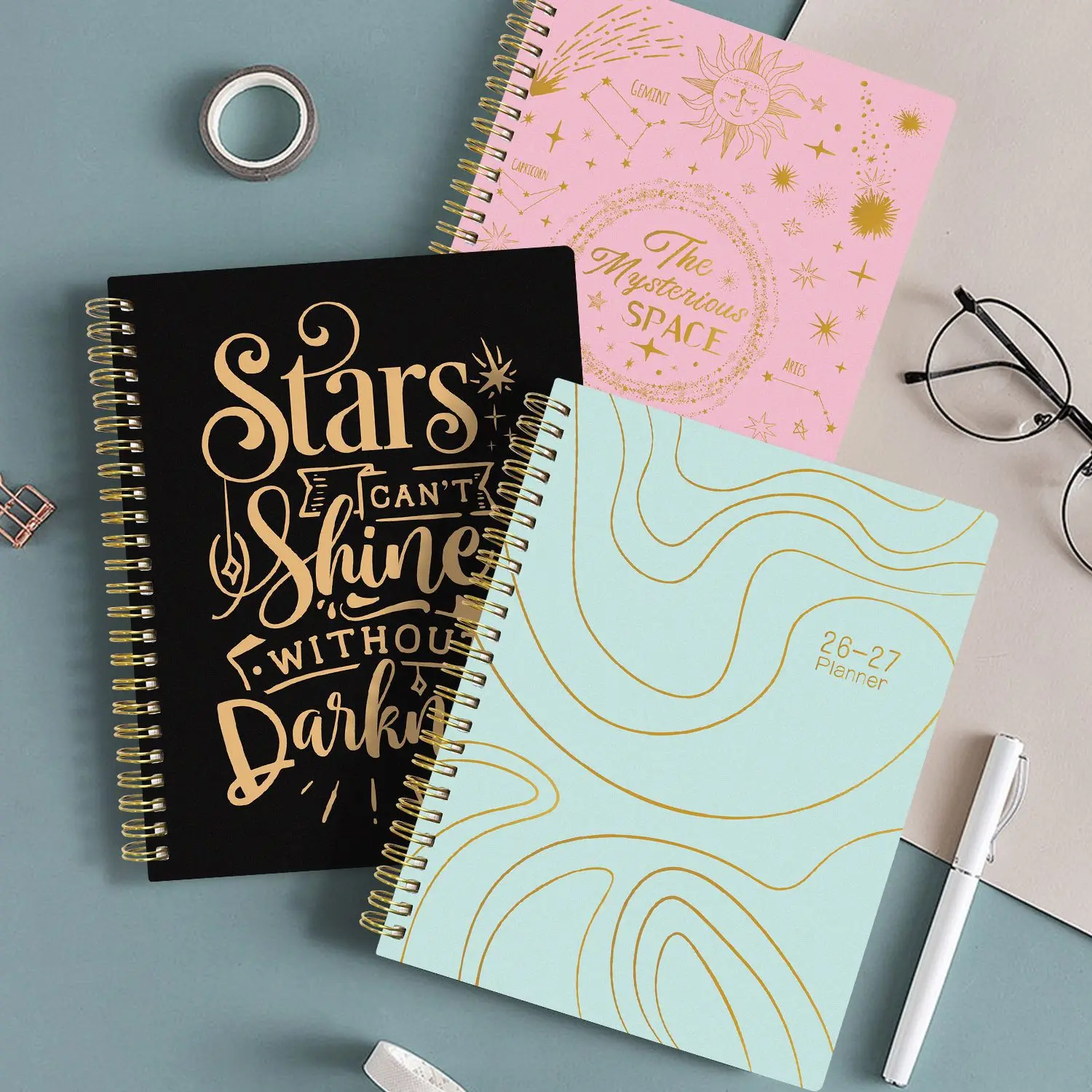2027 English A4 Coil Plan Book Weekly Monthly Calendar Work Schedule Bronzing Letter Notebook