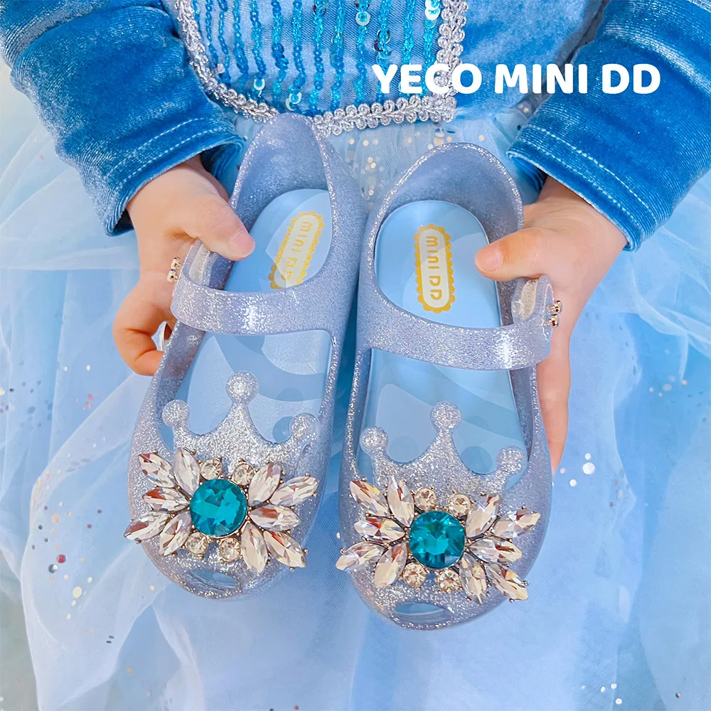 

2023 New Style Fashion Summer Girls Princess Shoes Kids Blue Diamond Sandals Casual Soft Children's Shoe туфли для девочки DD033