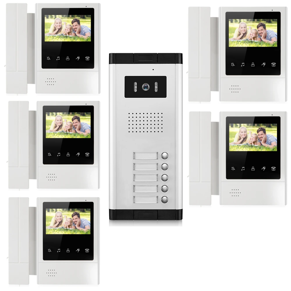 4.3 Inch Video Door Bell Intercom System with Doorbell Camera 2/3/4/5 Family Multi nits Apartment Video Door Phone Intercom