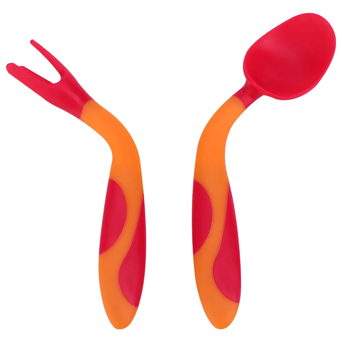 

1Set Baby Training Tableware Curved Spoon Fork Non Slip Handle High Temperature Resistant Easy Grip Toddler Utensils