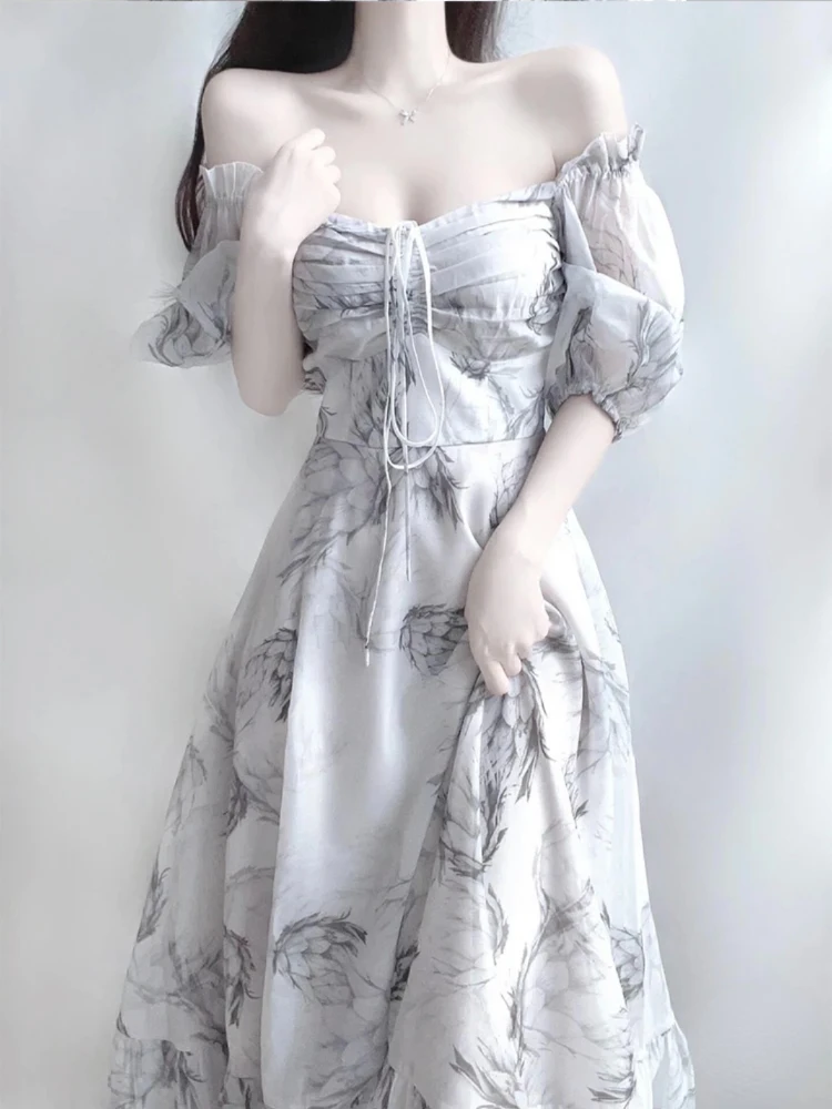 فستان نسائي مطبوع عليه زهور ، فساتين حفلات متوسطة الطول ، مثير ، على الطراز الفرنسي ، كاجوال ، على الموضة الكورية ، أنيق ، كلاسيكي ، صيفي ، جديد ،