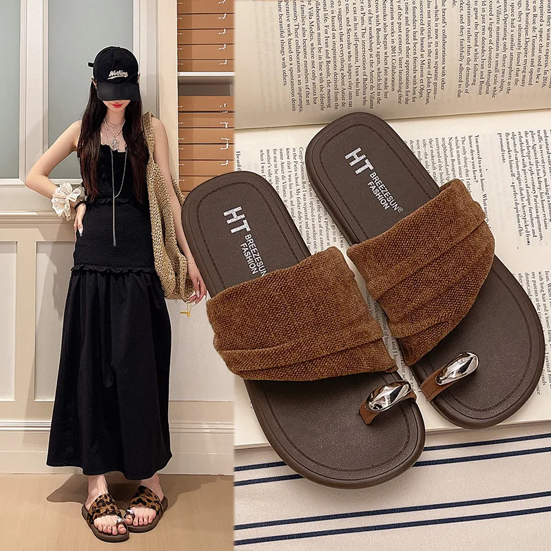 Summer new toe slippers outer wear women's cool soft-soled thick-soled half-support sandals