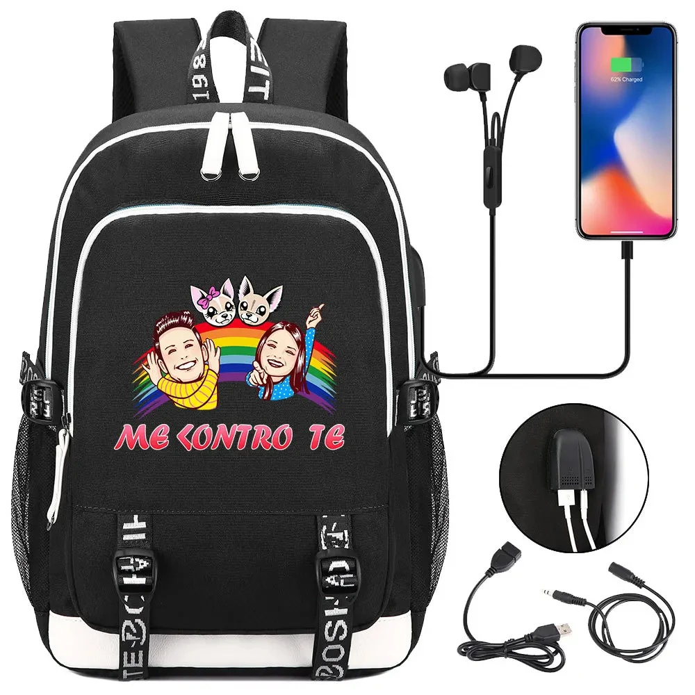 Hot Me Contro Te Students USB Charging Laptop Backpack Women Men Daily Travel Backpacks Kids Teenager College Backpack