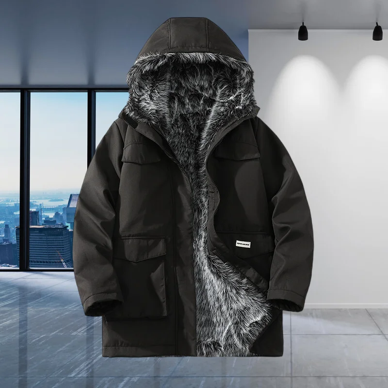 

GIOIO men's parka, thick lining, imitation fur casual jacket, autumn and winter fashion warm top cotton coat