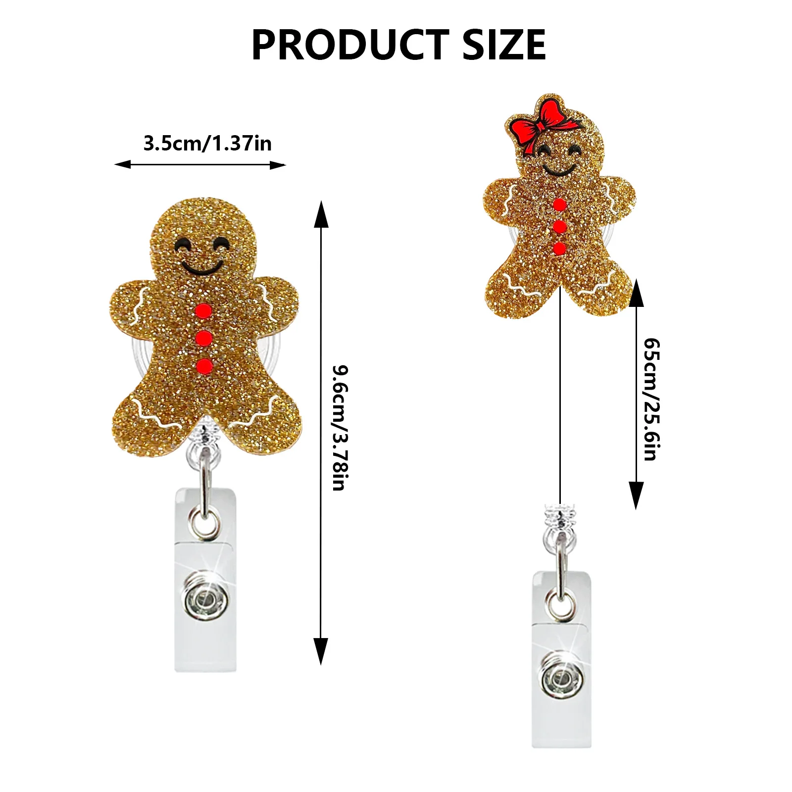 Acrylic Glitter Gingerbread Man Rotating Badge Holder Retractable Badge Reel Christmas Gift for Office Doctor Nurse