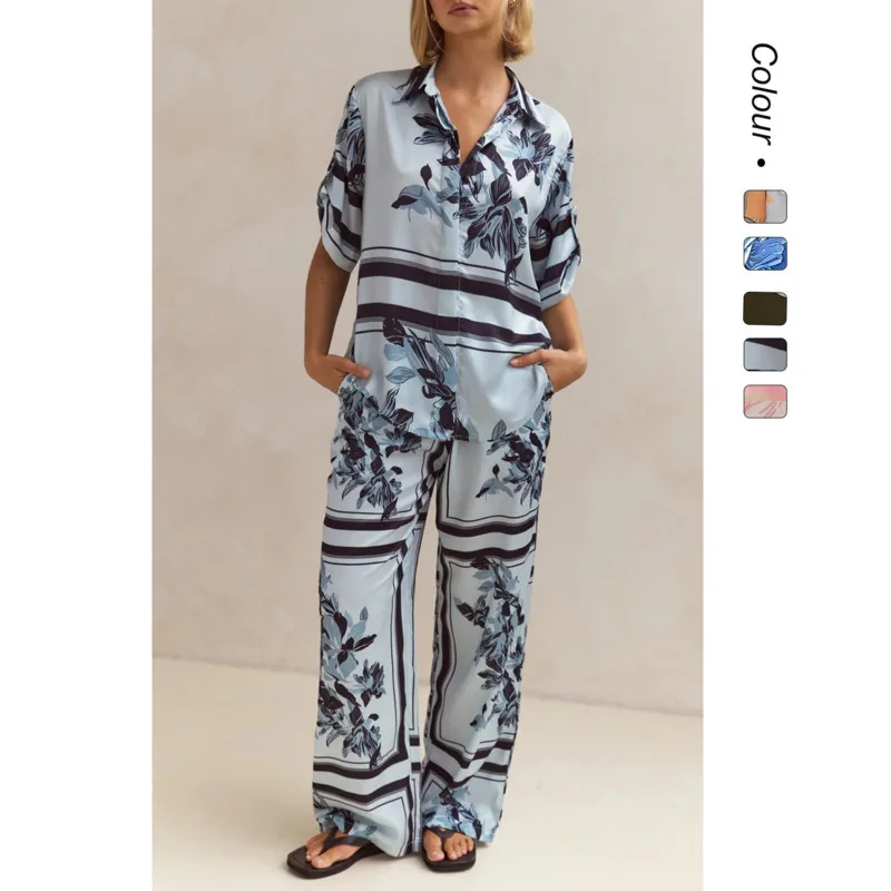 

Elegant Printed Cozy Fit Loungewear 2 Piece Set 2025 New Summer Fashion Comfortable Half Sleeve Pants Suit Casual Basics Clothes