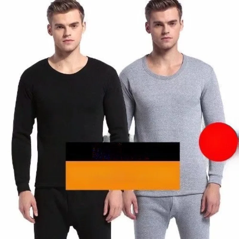 

Men's Thermal Underwear Long Sleeve round Neck Fleece Lined Thickened Winter Proof Youth Large Size Autumn Clothes Pants Set