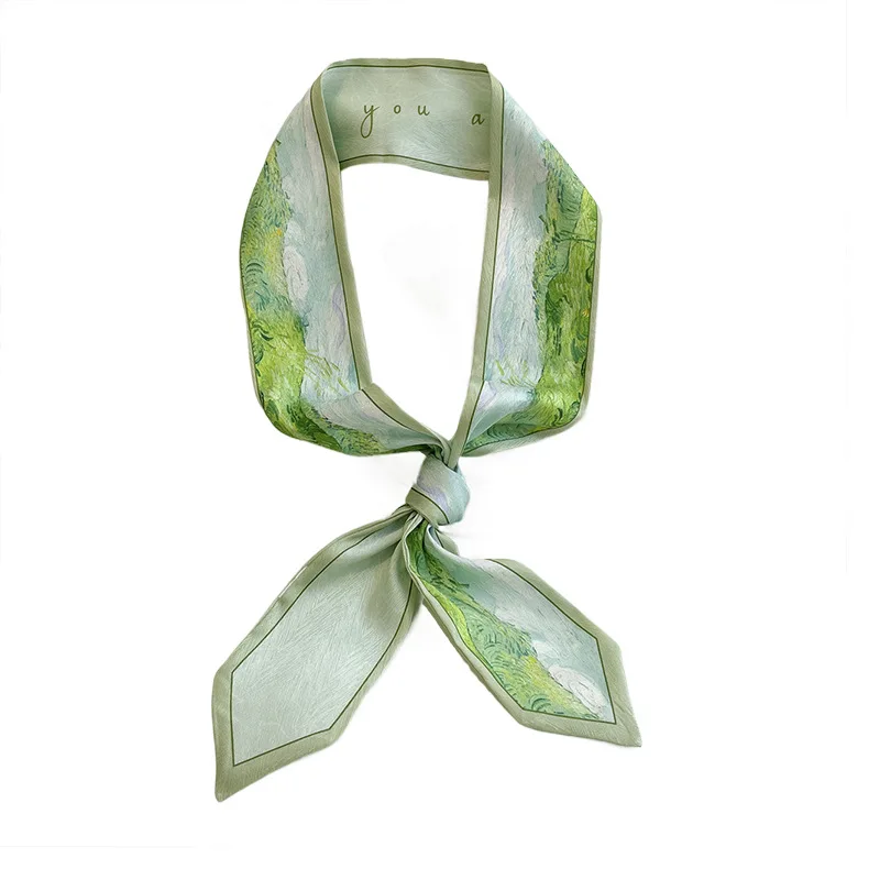 6.5X125cm Polyester Silk-look ribbon DIY Bowtie for packbag Grass Sky painting grace design for summer neckchoker and hair decor