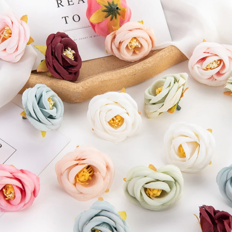 10pcs Artificial Flower Silk Tea Rose Bud Scrapbook Diy Home vase Outdoor Garden Decor Wedding Candy Box brooch Christmas Wreath