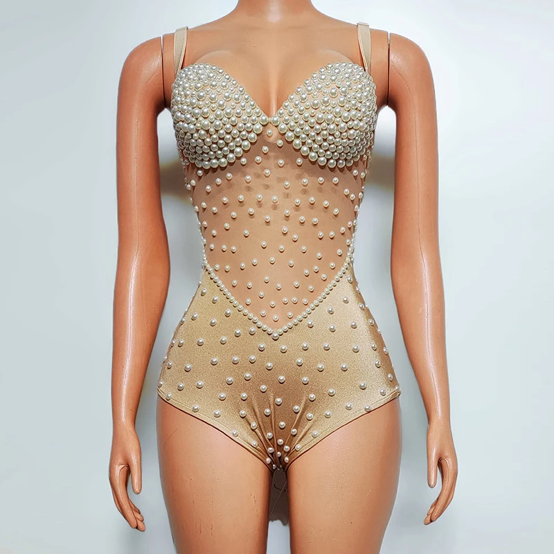 

New Pearls Bodysuit Pole Dance Costume Birthday Party Rave Clothing Gogo Dance Jumpsuit Singer Stage Performance Wear VDB8228