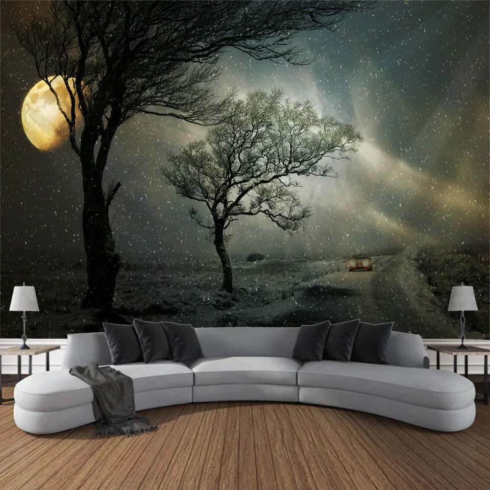 Large tapestry, starry sky wall hanging, home decoration, woods, night sky landscape, wall decoration, blankets, sofa sheets