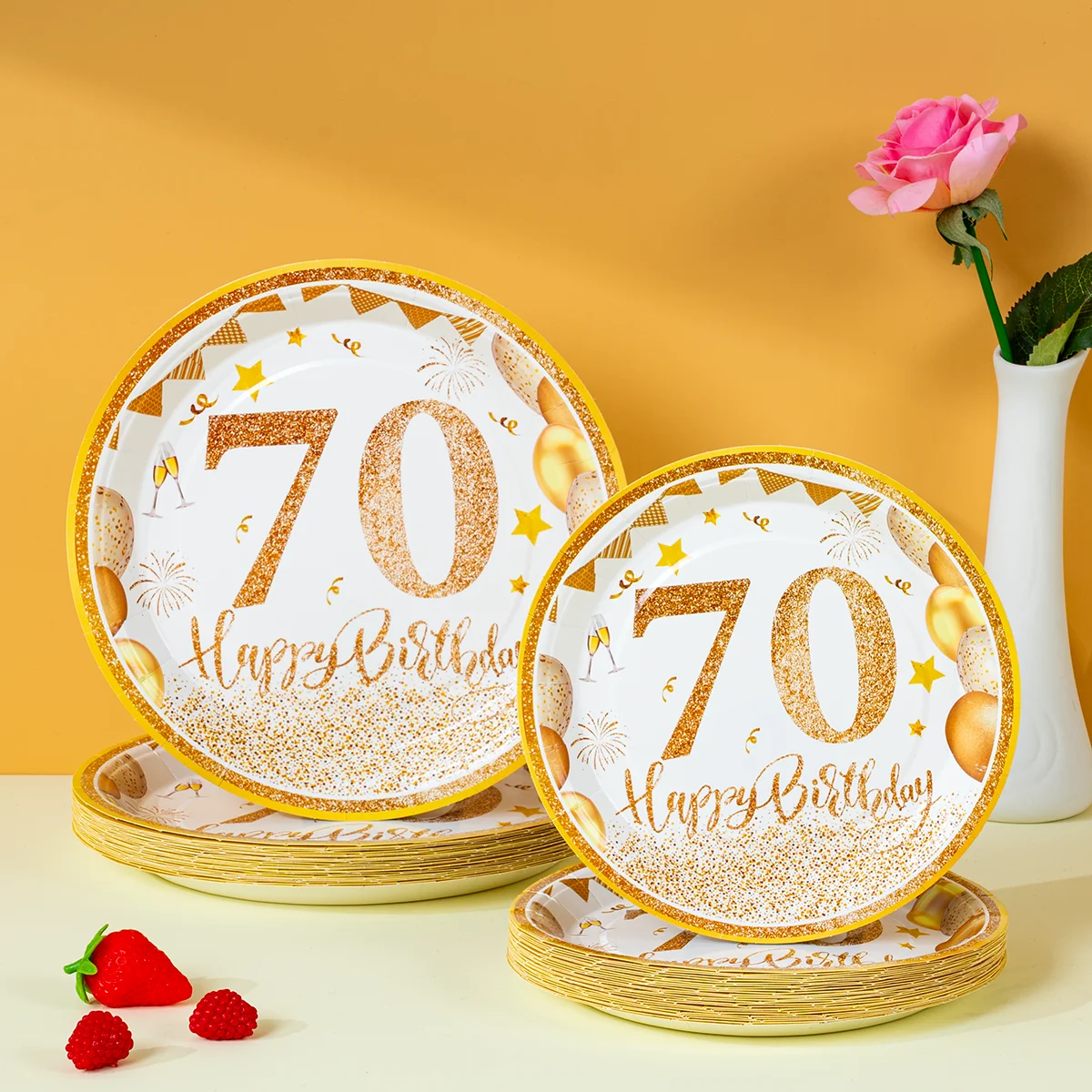 70. Geburtstag Gold Einweg-Pappteller für Erwachsene 70. Geburtstagsparty-Zubehör