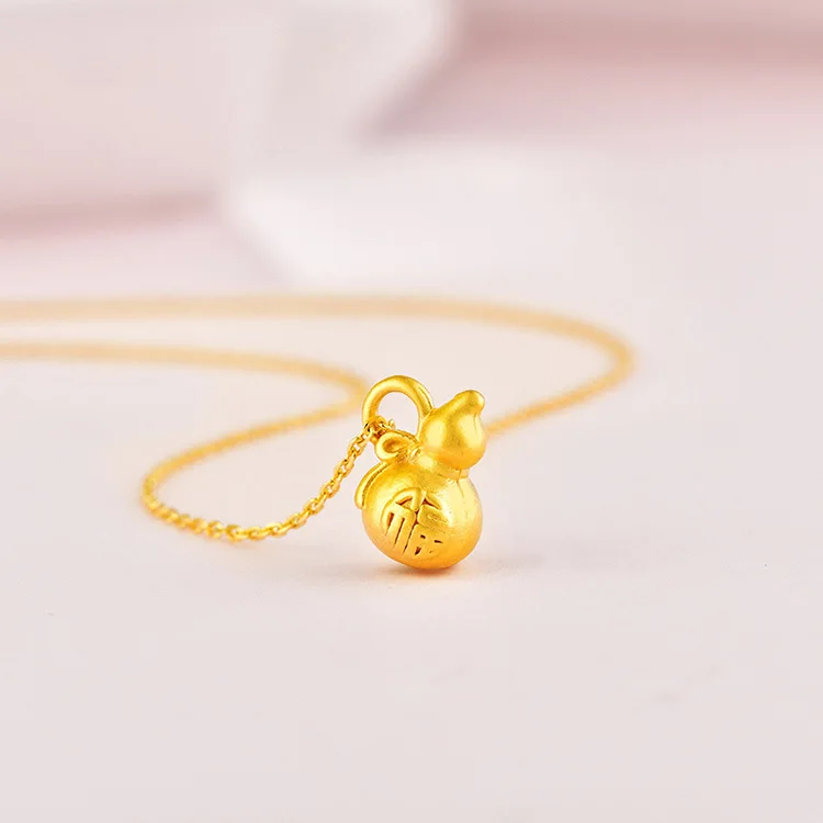 

New Arrival 999 Real Gold Gaurd Pendants, 24k Pure Gold Ruyi Silk Solid Gourd Blessing Pendant Necklace Fashion Jewelry