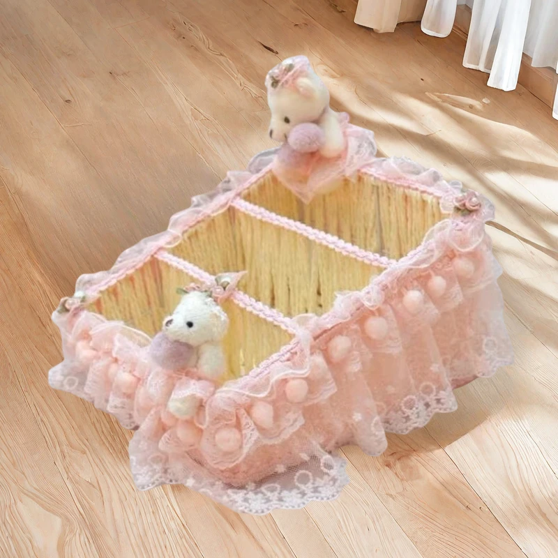 

Large Size Fabric Wicker Storage Basket Desktop Organizer Cosmetic Basket Remote Control Holder Bedroom Living Room Use