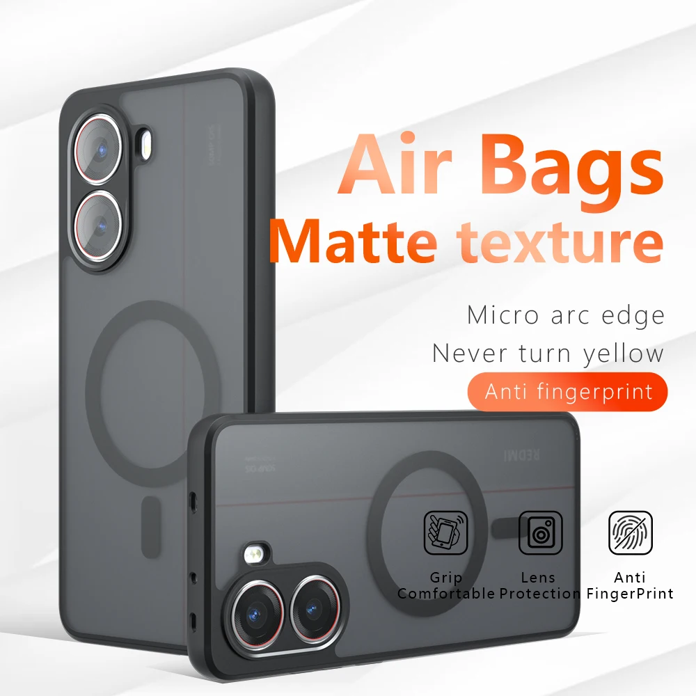Funda de teléfono magnética con textura mate para Xiaomi Poco X6 X7 Pro F7 Ultra F6 Pro Airbag cubierta protectora transparente a prueba de caídas CL002