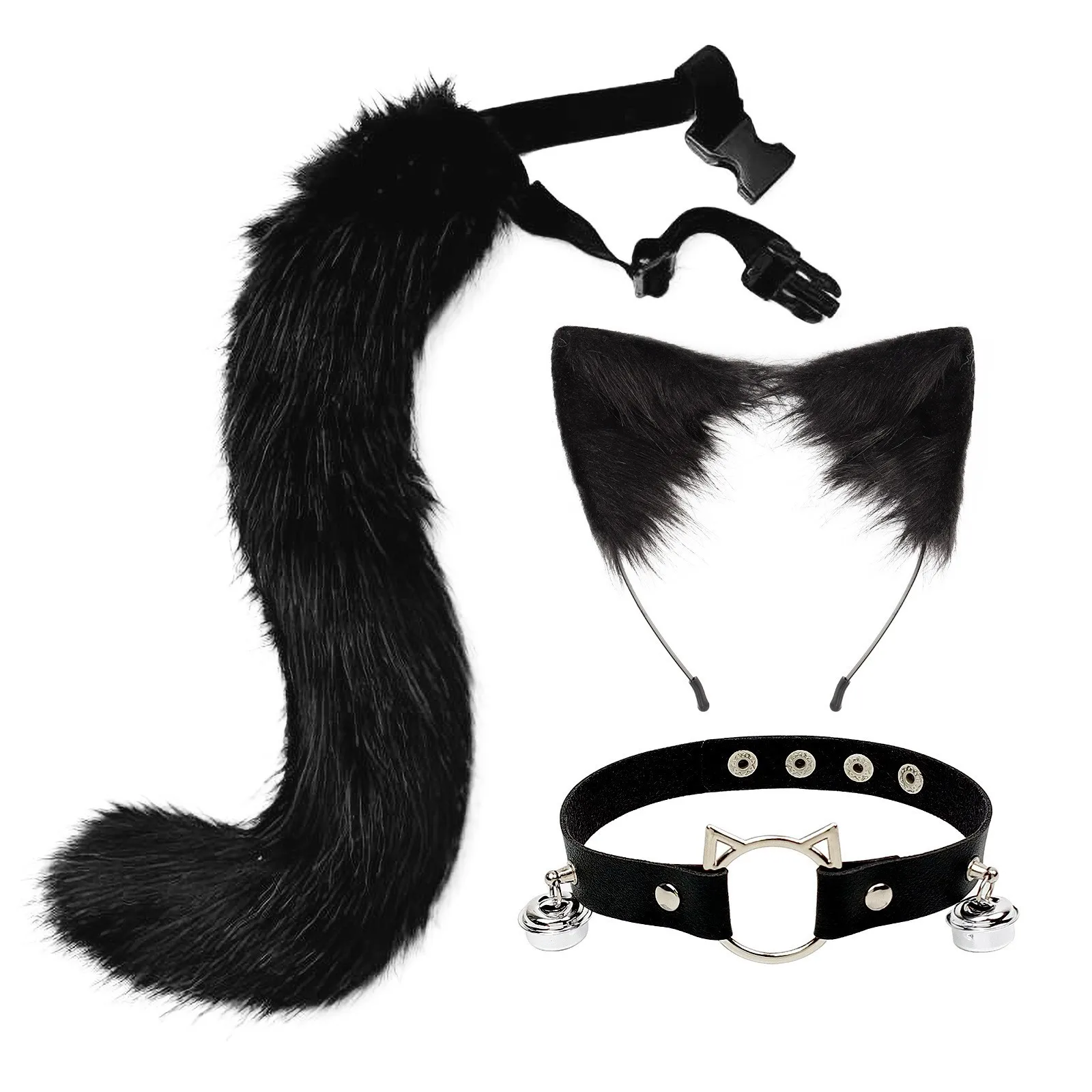 Fluffy Fox Ears Tail Collar Set, Cosplay Acessórios Traje, Halloween Carnival Party Plush Props, Animação Exposição Personagem