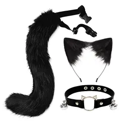 Fluffy Fox Ears Tail Collar Set Cosplay Costume Accessories Halloween Carnival Party Plush Props Animation Exhibition Character