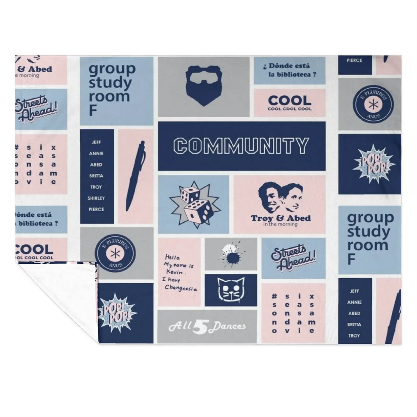 

community collage gray / blue Throw Blanket Retros Thermal Weighted Stuffeds Blankets