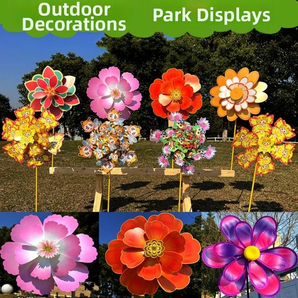 다양한 스타일의 구름 연꽃 곤충 풍차 PVC 이중층 스탠딩 잔디 꽃 바람개비 다채로운 피크닉 장식 장난감