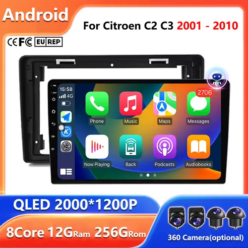 Radio de coche Carplay Auto para Citroen C2 C3 2001 - 2010 navegación GPS Android Auto reproductor Multimedia estéreo 4G Wifi BT DSP