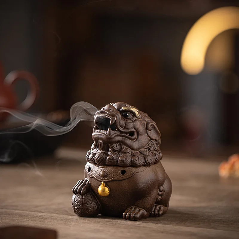 New Chinese-style fortune awakening lion plate incense burner