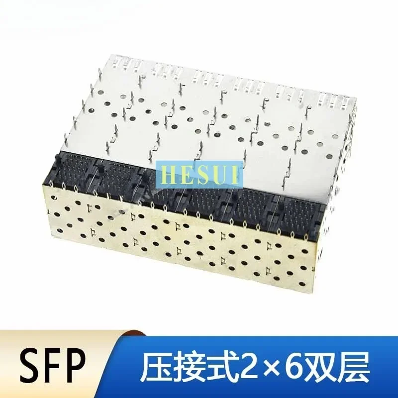 SFP cage connector 2 x 6 Crimped double-layer optical fiber cage network port socket 12-port shield with light guide built in