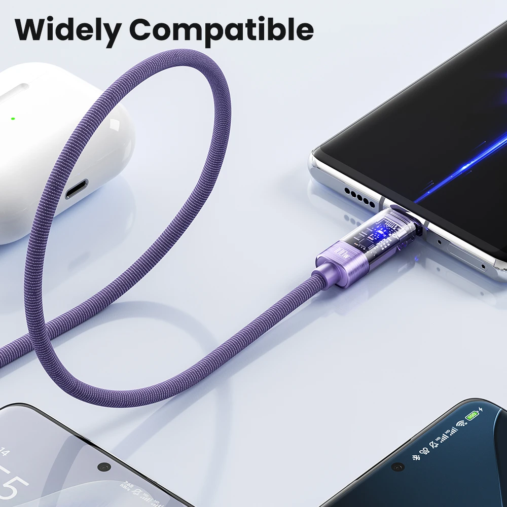 Toocki USB-кабель с автоматическим отключением питания 100 Вт светодиодный индикатор для быстрой зарядки кабель типа C iPhone 15 16 Pro Max Xiaomi Samsung Фото №4
