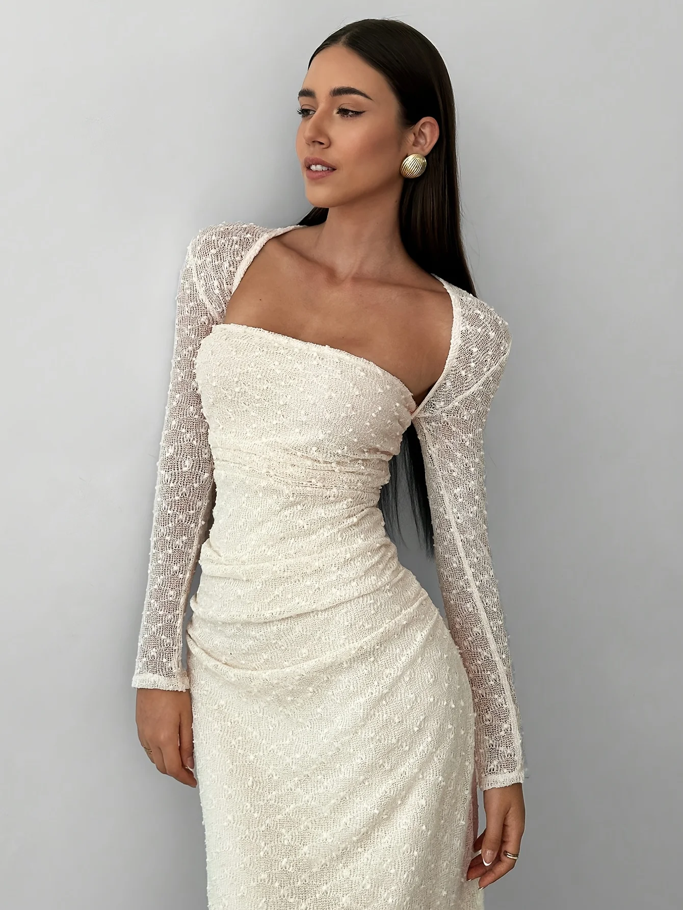 فساتين للنساء موضة كم طويل ياقة مربعة فستان نسائي أنيق نحيف مستقيم فستان نسائي Vestidos De Verano Mujer Q1861 #3