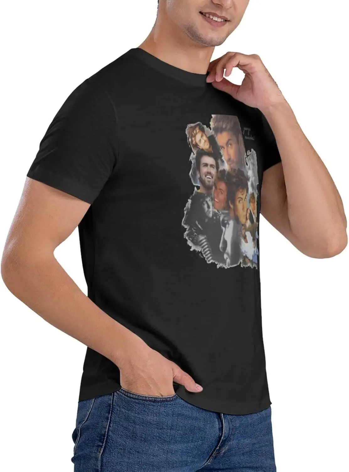 George Music Michael Men'S T-Shirts Casual Comfortable Design Graphic Crew Neck Short Sleeve Top Black