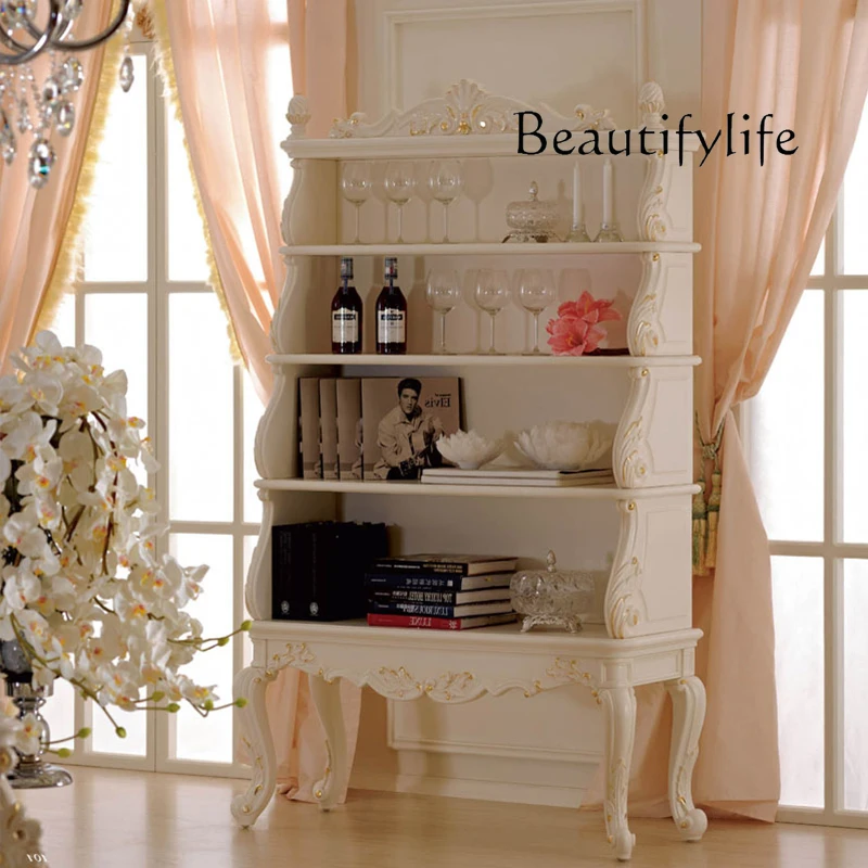 

French ivory white bookcase household sundries display shelf study living room display decoration fashion
