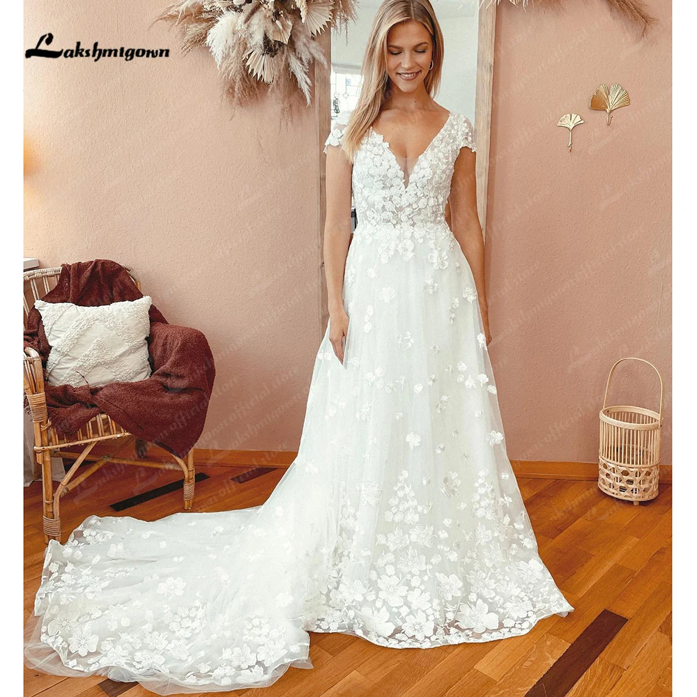 Lakshmigown laço boho vestido de casamento 2023 mangas de capa até o chão vestidos de noiva robe mariage sukienki weselne damskie