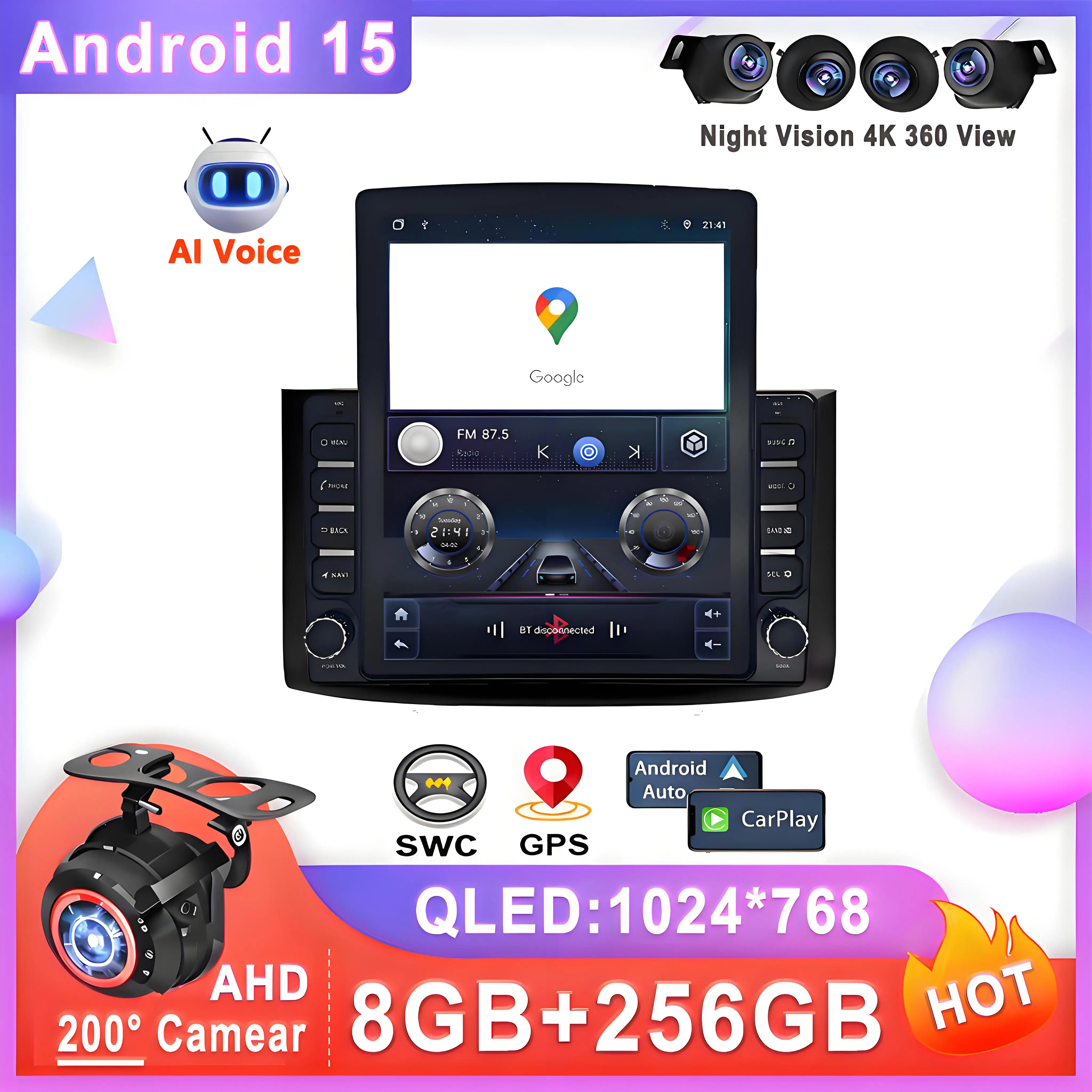 

9.7 inch Car Android 15 For Chevrolet Aveo T250 2006 - 2012 Nexia 1 2020 - 2022 Multimedia Player Stereo Head QLED Screen 5G BT