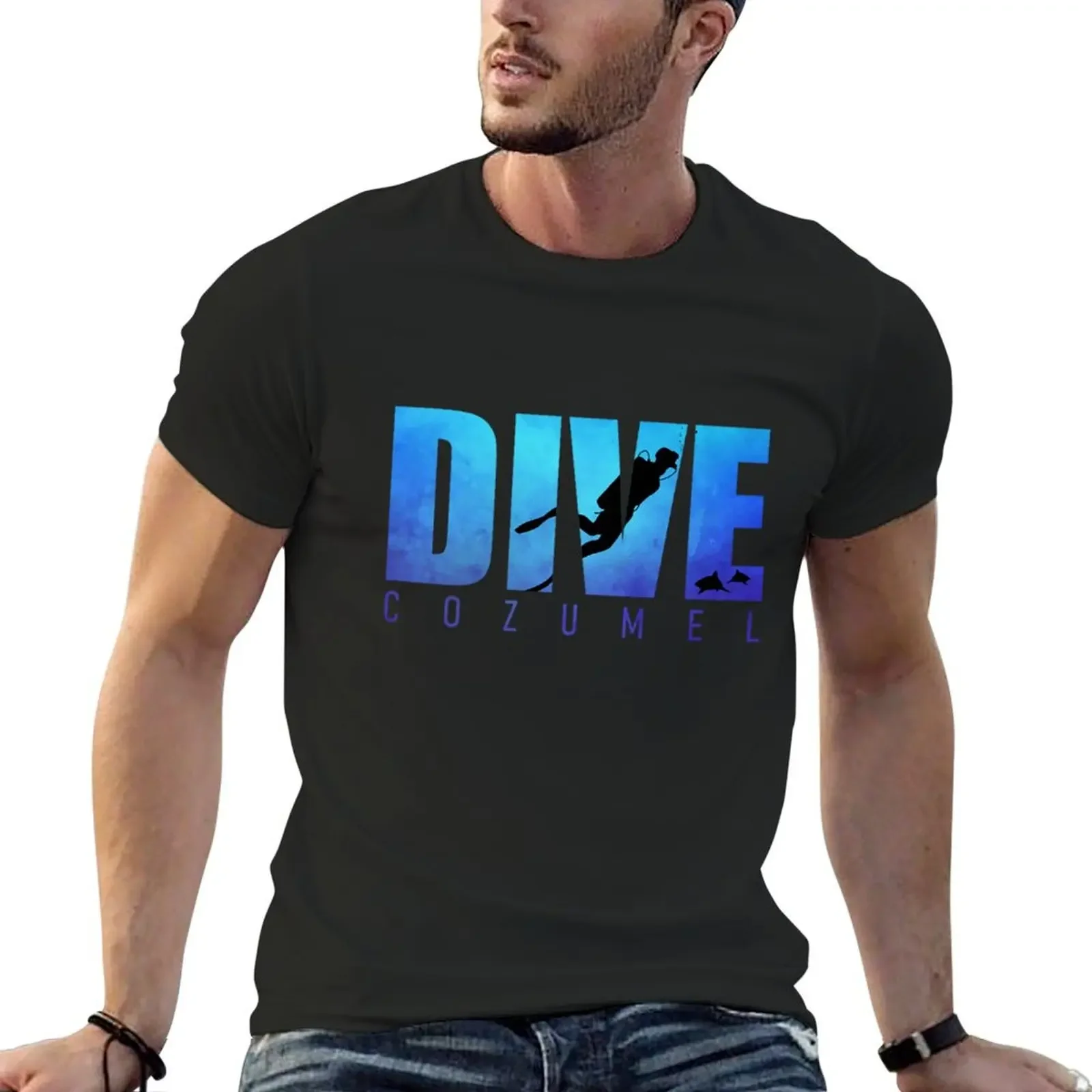 Dive Cozumel Scuba Diver Reef Diving Snorkeling Sharks Beach T-Shirt quick drying vintage t shirts men clothings