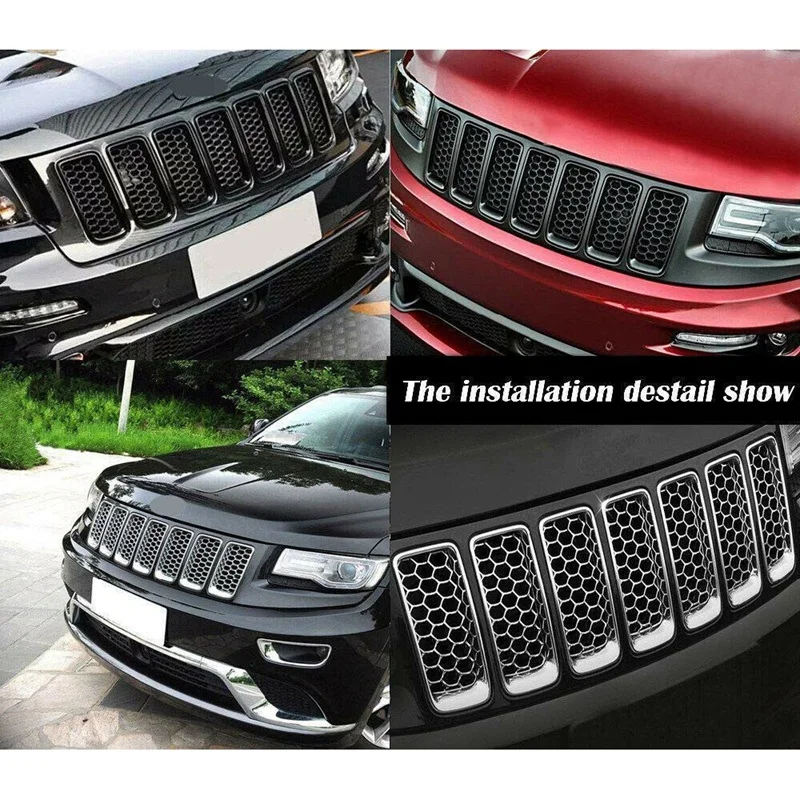 Car Black Front Grille Inserts Trim Mesh Kit for Jeep Grand Cherokee 2014-2016-boom