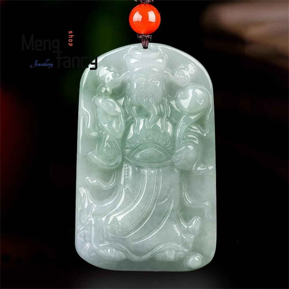 

Natural Jadeite Ice Blessing God of Wealth Pendant Exquisite Elegant Fashion Luxury Best Selling Fine Jewelry Mascot Handicraft