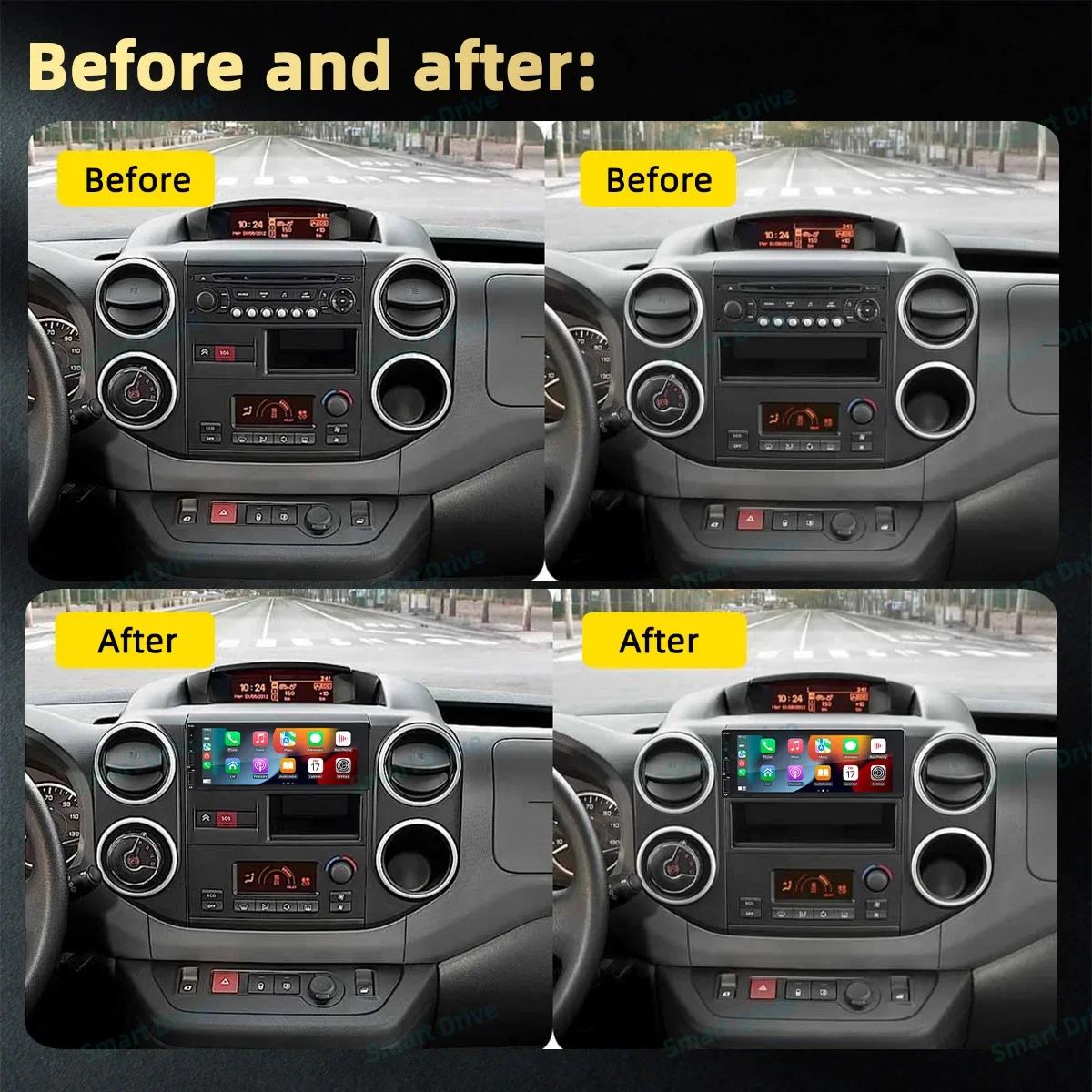 Autoradio Android Carplay, Stéréo, Unité Centrale, 1 Din, Limitation de Voiture, Cristaux en Berlingo 2 B9, KIT Partner 2008-2022