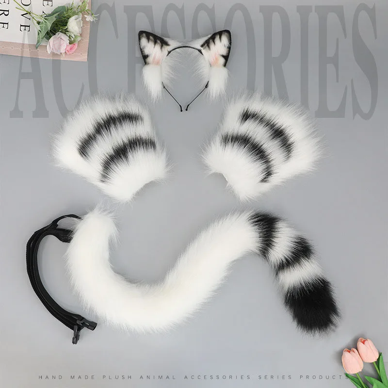 

Cat Ear Tail Gloves Set Furry Cute Paw Hair Lolita Cosplay Party Plush Fursuit Animal Ear Tail Halloween Costume Accessories