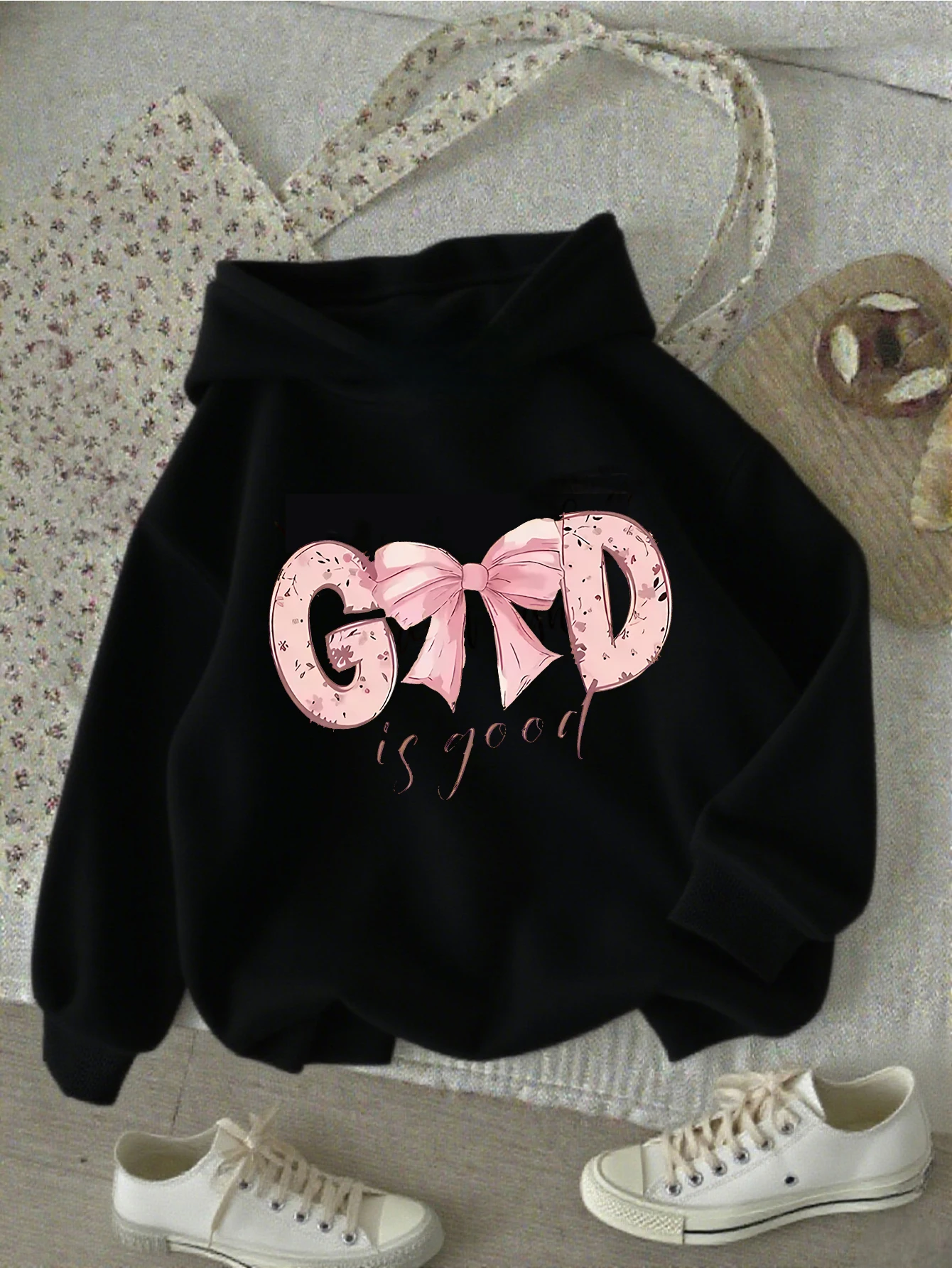God Is Good with Bow Deisng Graphic Hoodie Kids Children's Sweatshirt Hoody for Boys Girls Autumn Winter Casual Hoodies