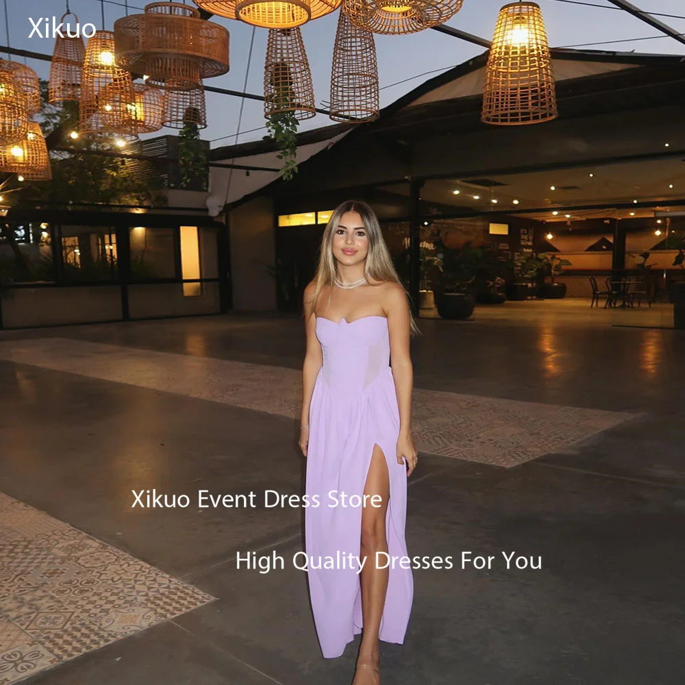 Xikuo – Robe de soirée en mousseline de soie, sans bretelles, fente latérale, ligne A, panneau transparent, Robe de Cocktail froncée, drapée, personnalisée