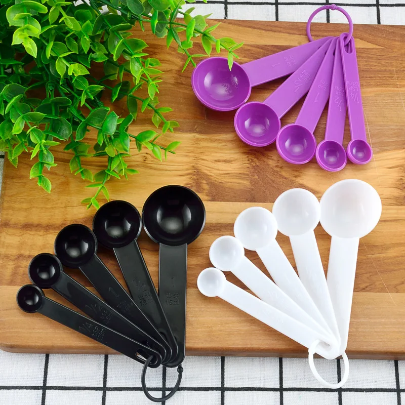 5Pcs/set Teaspoon Coffee Sugar Cups with Scale Tools Kitchen Measuring Spoon Dropship Scoop Baking Cooking Plastic Spoons