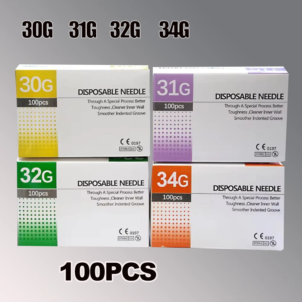 

100 шт. 25 г 27 г 29 г 34 г 33 г 32 г 31 г 30 г безболезненные маленькие сверхтонкие красивые иглы одноразовые иглы для инъекций 1,5/4/6/13 мм