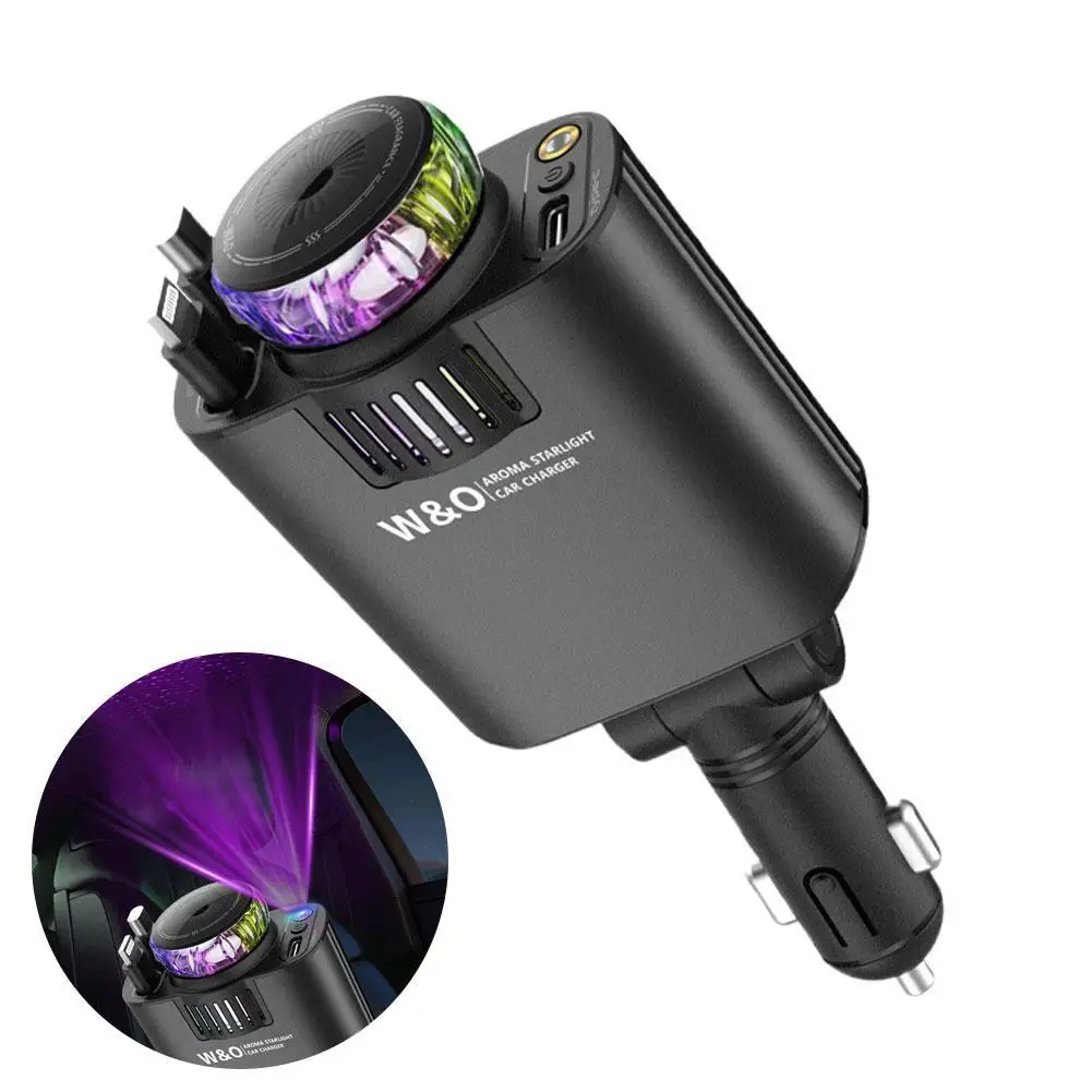 

Aromatherapy Car Phone Charger Purple Starry Sky Light Three In One Super Fast Charging Cigarette Lighter Eliminates Odors
