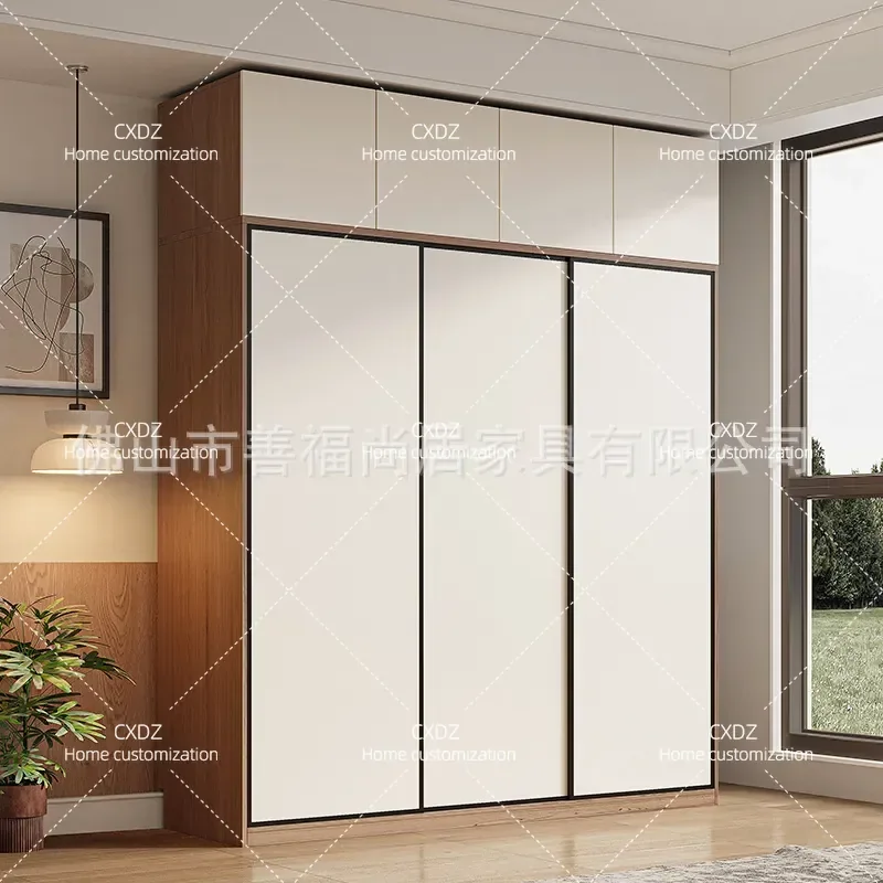Nordic Milk White Sliding Door Wardrobe ENF Grade Finished Cabinet for Bedroom Small Apartment Household Storage Closet