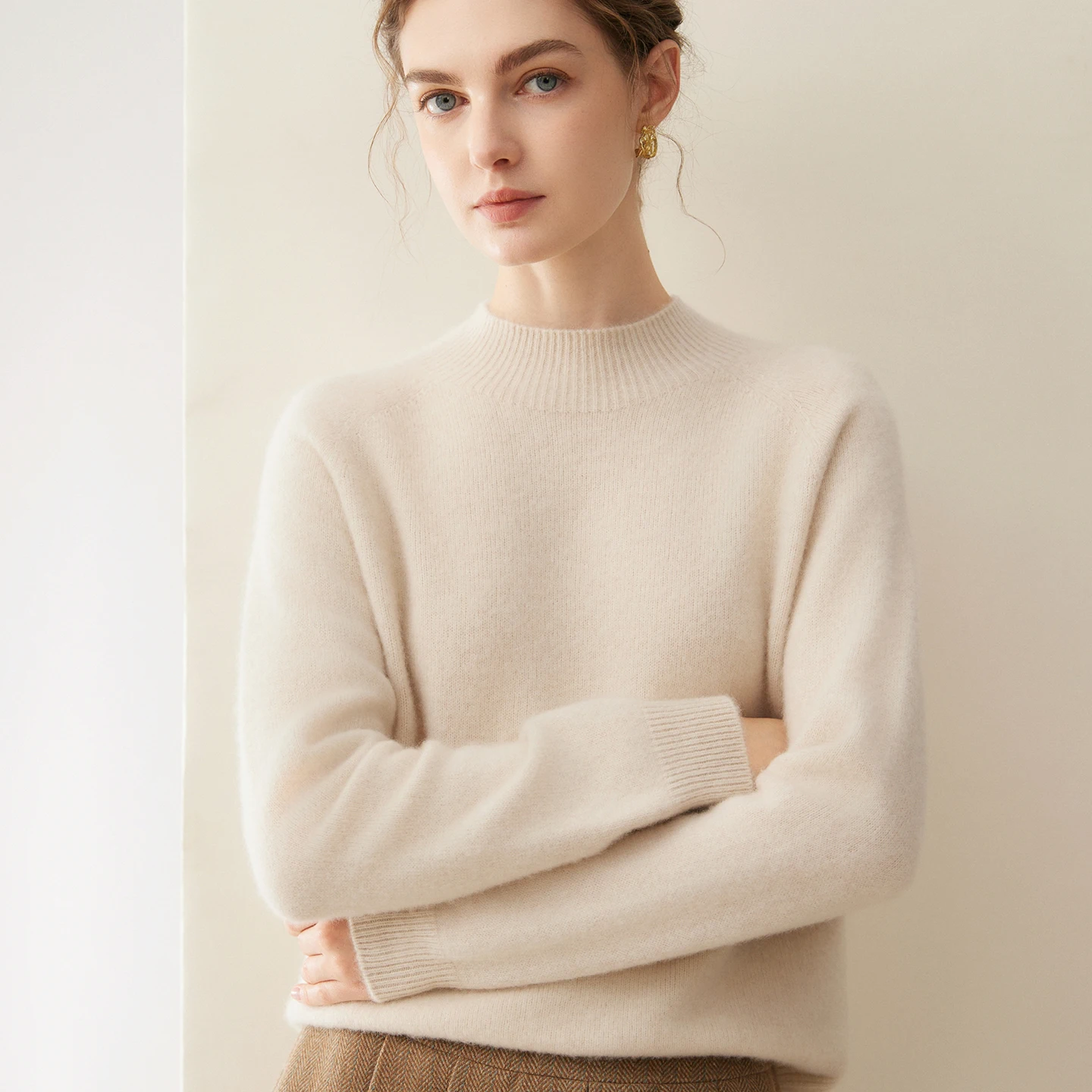 2026 New Womens 100% Percent Cashmere Pullover Winter Warm Half High Collar Long Sleeve Knitted Sweater Casual Fashion Soft Top.
