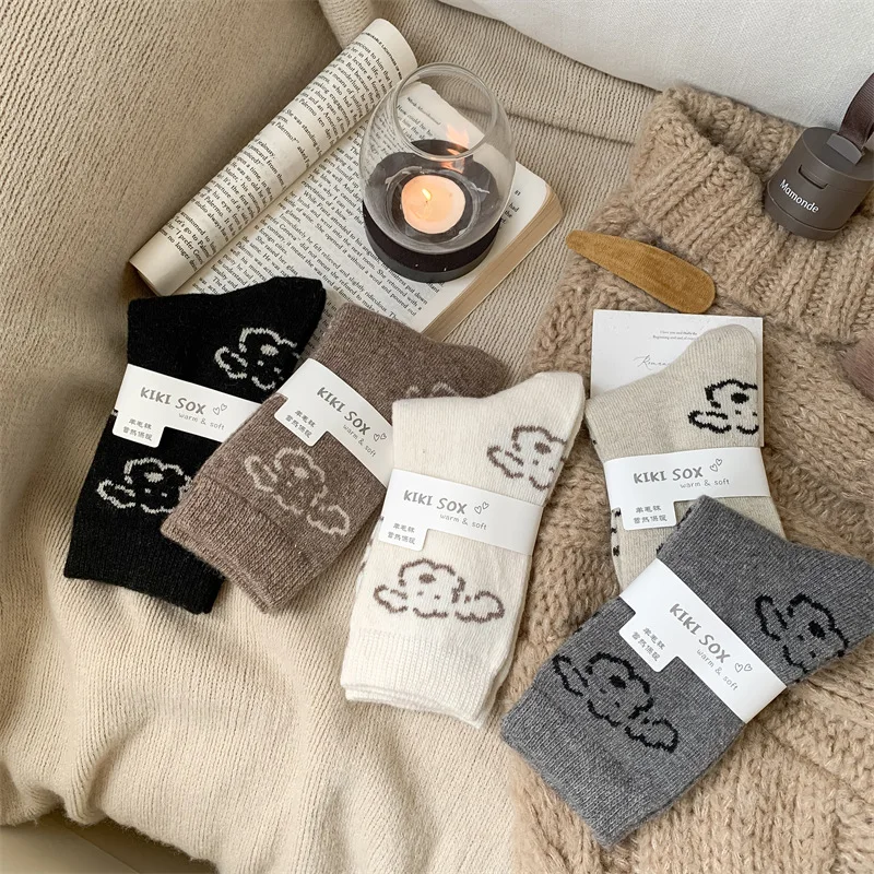 

10 pairs of women's autumn winter new cute cartoon puppy mid tube socks warm simple comfortable casual socks